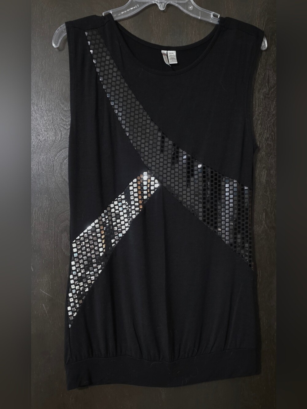 6 degrees Black Sleeveless Top with Sequin Diagonals Size L Tunic